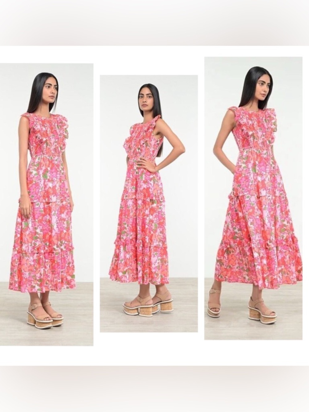 Banjanan Iris Pink Floral Maxi Dress 100% Cotton